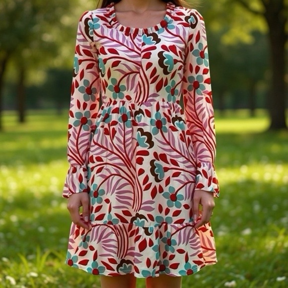 NWT RHODE Red Printed Puff 3/4 Sleeve Mini A-line Dress Sz S - Picture 1 of 5